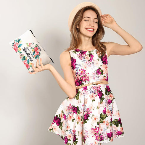 16 Pcs Canvas Cosmetic Bag Bulk Inspirational Quotes Makeup Bags with Zipper Encouragement Travel Toiletry Pouch Appreciation Gift for Christmas W...