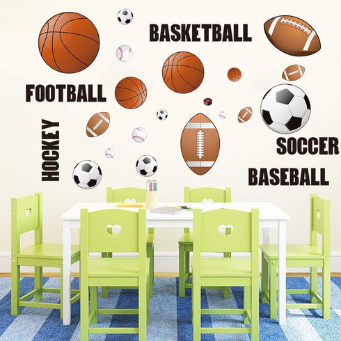 Runtoo Sports Wall Decals Kids Wall Stickers Soccer Baseball Football Hockey Basketball Boys Room Playroom Game Room Nursery Wall Décor...