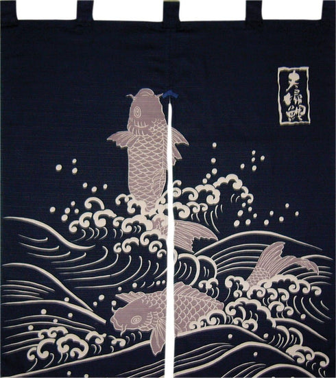 Made in Japan Indigo Dyeing Married Couple Carp Noren Curtain Tapestry...