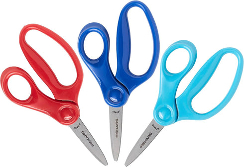 Fiskars 5" Pointed-Tip Scissors for Kids 4-7 (3-Pack) - Scissors for School or Crafting - Back to School Supplies - Red, Blue, Turquoise...
