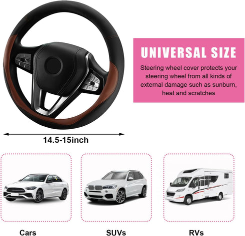 Car Steering Wheel Cover, Universal 15" Anti-Slip Auto Steering Wheel Protector for Men Women, Breathable Odor Free Leather Steering Wheel Car Acc...