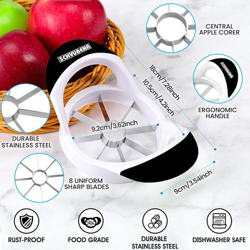 SCHVUBENR 3.5 Inch Apple Slicer - Professional Apple Cutter - Stainless Steel Apple Corer - Super Sharp Apple Slicer and Corer - Apple Tool with 8...