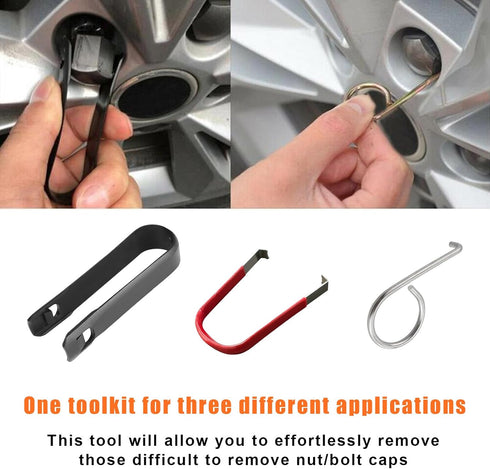 3PCS Car Wheel Hub Bolt Nut Cover Removal Tool, 3 Type Wheel Lug Cap Removal Tool Set, Universal Nut Caps Lug Puller & Bolt Cap Removal Tool Hook,...