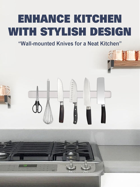 Magnetic Knife Holder for Wall, Stainless Steel Knife Magnetic Strip for Refrigerator with Strong Adhesive Tape, Kitchen Storage Magnetic Knife Ba...