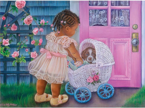 Bits and Pieces - 500 Piece Jigsaw Puzzle for Adults 18" x 24" - Puppy Love - 500 pc Cute Toddler Dog Carriage Flowers Jigsaw by Artist Tricia Rei...