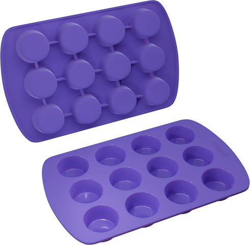 Bakerpan Silicone Mini Muffin Pan Nonstick, Mini Cupcake Pan, Mini Muffin Silicone Molds, 12 Cavities - Set of 2...