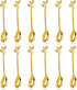 12 PCS Stainless Steel Gold Dessert Spoons, IFeico Coffee Spoons Set, 4.7 inch Ice Cream Leaf Spoon, Tea Demitasse Stirring Spoon for Family Parti...