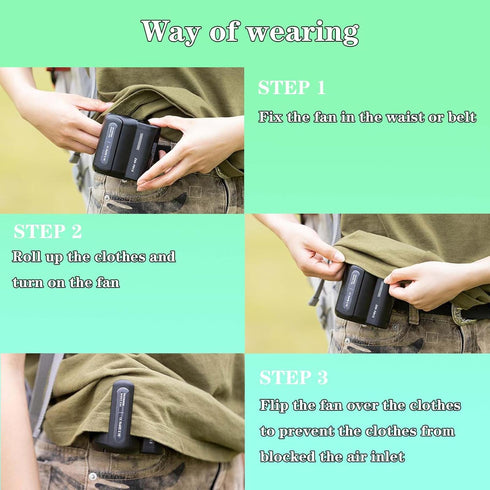 Portable Cooling Clip Fan,Cool Clip Fan Under Shirt,3 Speeds Personal Fan,Rechargeable Belt Clip Fan with USB Port for Outdoor Works Green...