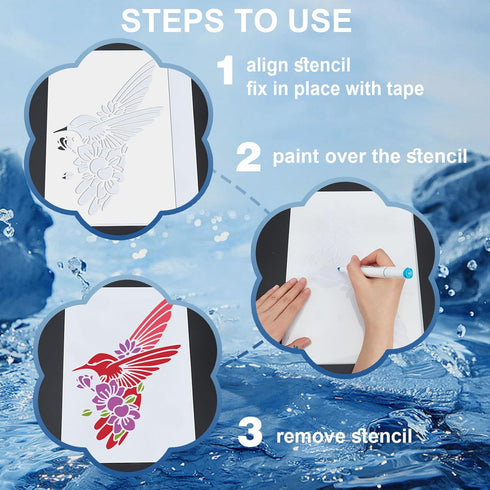 Water Ripple Splash Crown Stencils 11.8×11.8inch Water Drops Painting Stencils with Paint Brush Water Vortex Theme Drawing Template for Fabric Wal...
