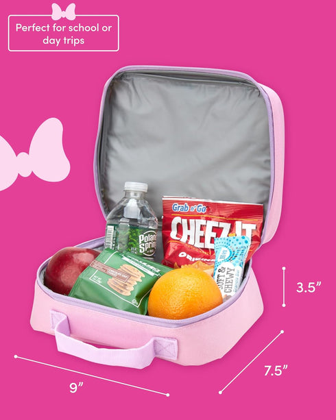 Fast Forward Girls' Lunch Box - 7" Reusable Insulated Lunch Bag for School, Picnic, Travel - Trendy Cartoon Lunch Box for Girls, Minnie Pink...