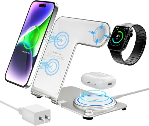 Wireless Charger, Aluminum Alloy 3 in 1 Wireless Charging Station for Apple iPhone/iWatch/Airpods,iPhone15 14,13,12,11 (Pro, ProMax)/XS/XR/XS/X/8(...