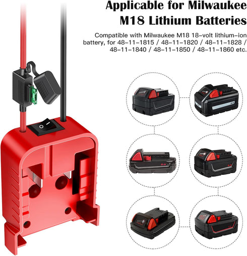2 Packs Power Wheels Adapter for Milwaukee M18 Battery Adapter 18V Power Wheels Battery Conversion Kit with Switch, Fuse & Wire Terminals, 12AWG W...