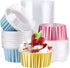 EUSOAR Mini Aluminum Pans with Lids, Pack of 30 Gold Bule Red 5oz Disposable Aluminum Foil Cupcake Liners Ramekins Baking Cups, Dessert Cups with ...