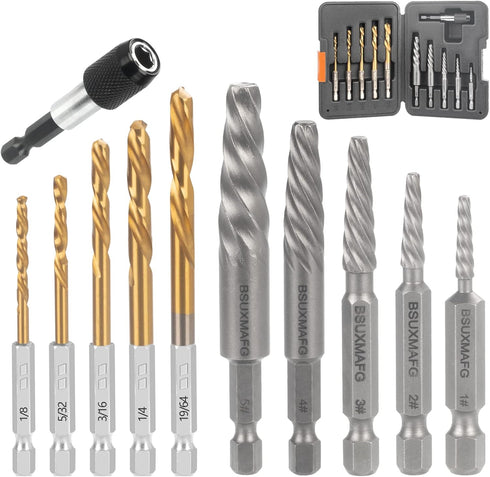 Screw Extractor Set, 11 Pieces Metric Drill Bit Set, Reverse Drill Bit Extractor Set for Removing Broken Screws, Bolts, and Studs...