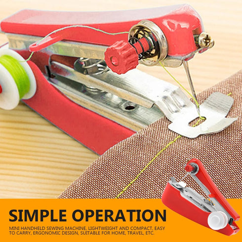 Sewing Machine Handheld Mini Stiching Machine Portable Hand Stitching Machine Tiny Single Stitch Sewer for Clothes (Red)......