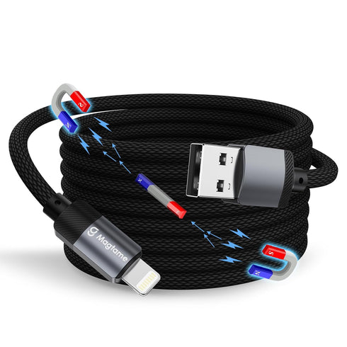 Magnetic iPhone Charger Cord 5ft Coiled, USB A to Lightning Cable Fast Charging Nylon Braided - MFi Certified Compatible with iPhone 14 13 12 11 P...