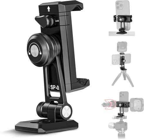 NEEWER Metal Phone Tripod Mount Adapter with Arca QR Base, Cold Shoe, 360° Swivel 180° Tilt, Phone Holder Compatible with iPhone 15 Pro Max Galaxy...