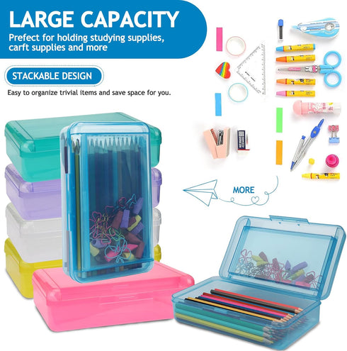 1 PCS Pencil Box,Double Layer Large Capacity Pencil Box,Hard Pencil Case with Snap-tight Lid, Plastic Pencil Box for Office School Supplies Pen Bo...
