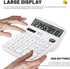 Calculators Desktop, White Calculator, Cute Calculator 12 Digit Desk Calculator Large Display, Dual Power Solar Battery, Office Home School Suppli...