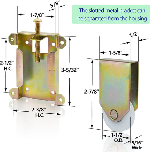 Sliding Mirror Closet Door Rollers Replacement Hardware Fits Contractors Part #W8020C or Hard 1775 Wardrobe Doors Wheels, 1-1/2" Durable POM Conca...