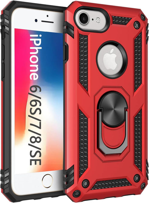 Korecase Compatible with iPhone 6 6s & iPhone 7 & iPhone 8 Case, Extreme Protection Military Armor Dual Layer Drop Proof Cover Ring Kickstand Red...