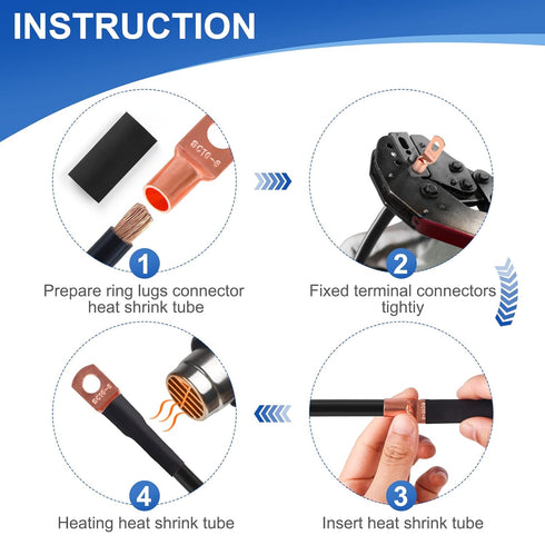 Copper Wire Lugs AWG12 10 8 6 Gauge Wire Connectors, SQQHXX Heat Shrink Set, with 30Pcs Battery Cable Ends Ring Terminals Connectors and 30Pcs Hea...
