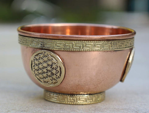 DharmaObjects Copper Offering Bowl Incense Burner Holder (3 Inches, Flower of Life)...