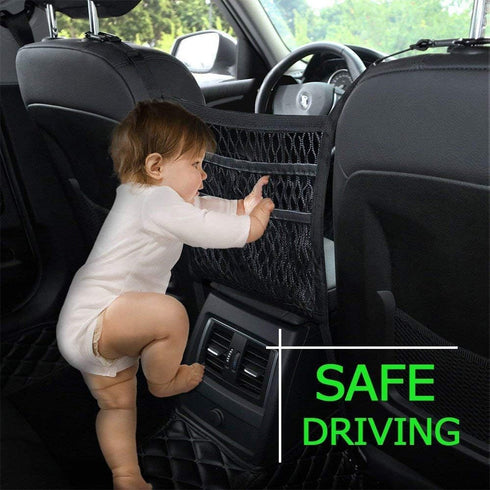 Che Yuefu 3-Layer Car Mesh Organizer, Seat Back Net Bag, Barrier of Backseat Pet Kids, Cargo Tissue Purse Holder, Driver Storage Netting Pouch (Up...
