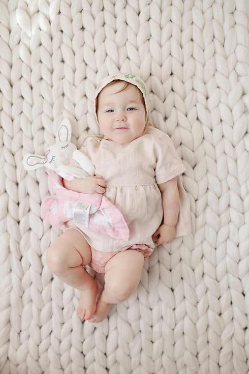 lulujo Lovey Blankets| Unisex Security Blanket & Toy| Softest Breathable Cotton Muslin| 15"x15"| Pink Bunny...