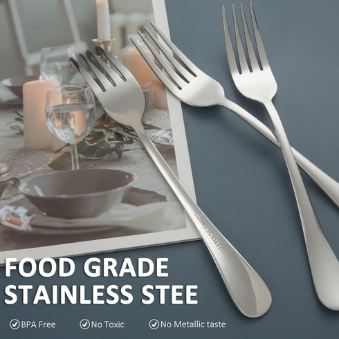 SANTUO Stainless Steel Dinner Forks Set - 12PCS Salad Forks Silverware with Round Handle, Mirror Finish & Dishwasher Safe, Use for Home, Kitchen o...