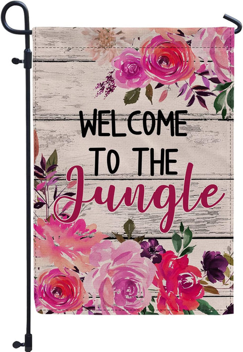 Welcome to the Jungle Fall Flag Garden Burlap Welcome for Outside, Farmhouse Garden Flag Winter Fall Flags 12" x 18" Double Sided Outdoor Decor...