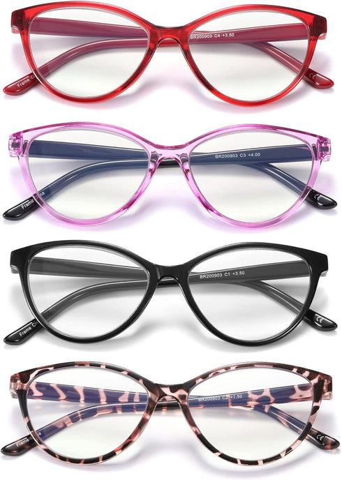 4 Pack Reading Glasses Blue Light Blocking for Women,Designer Cat Eye Frame Ladies Computer Readers,Anti Glare/UV Ray Eyeglasses 1.25...