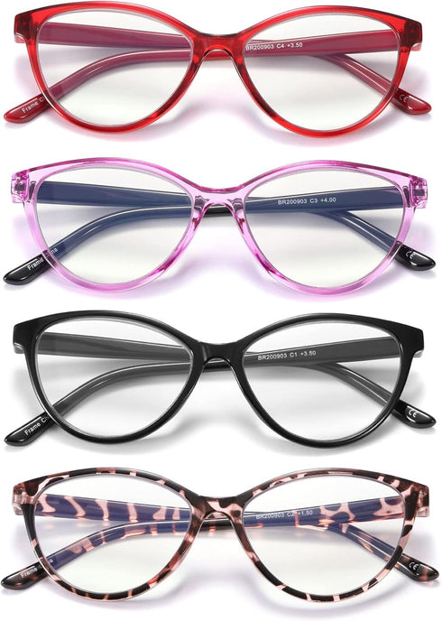 4 Pack Reading Glasses Blue Light Blocking for Women,Designer Cat Eye Frame Ladies Computer Readers,Anti Glare/UV Ray Eyeglasses 1.5...