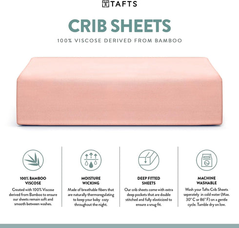 Tafts Crib Sheets, 100% Viscose derived from Bamboo Fitted, Girls, Boys & Unisex, 8 Inch Deep Pocket, Standard Crib & Toddler Mattress, Cooling, S...