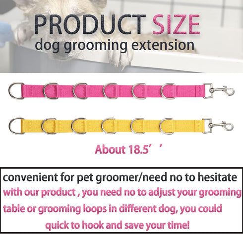 Dog Grooming Extension Strap Grooming Loop Extender Dog Extension Loop Grooming Loop Extension 6 D-Rings Rosered & Yellow...