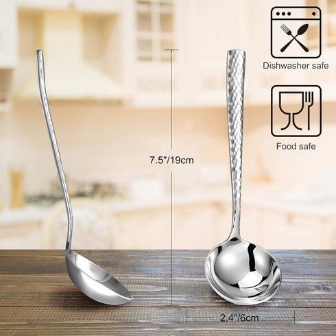 KEAWELL Unique 7.5 inch Small Hammered Sauce ladle, 1 oz. 18/10 Stainless Steel Gravy Soup Ladle. Solid and Sturdy, Dishwasher Safe (1)...