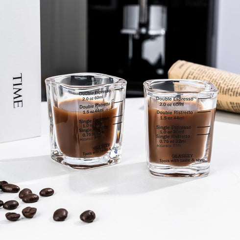 4 Pack Shot Glasses Measuring Cup,2oz Espresso Shot Glass,Liquid Heavy Glass Wine Glass,Measurement of Dry and Liquid Ingredients(Black)...