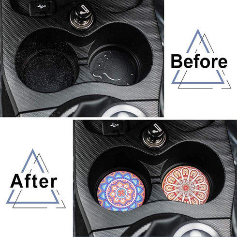 Car Coasters for Drinks Absorbent, 10 Pack 2.56in Car Coasters Absorbent Ceramic with A Finger Notch for Easy Removal, Car Cup Holder Coaster for ...