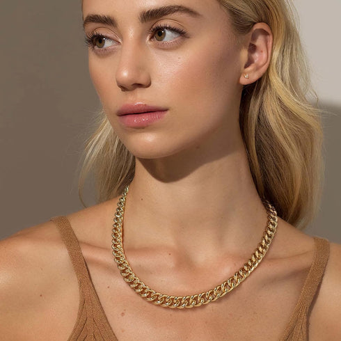WOWORAMA Two Tone Gold Silver Cuban Link Chain Necklace Choker Unisex Chunky Chain Choker Necklace for Women Men, 18"...