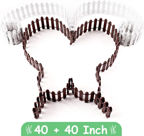 Miniature Fairy Garden Fence, 2 Pcs Mini Fence for Fairy Garden, 40 Inch Fairy Garden Fence and Gate, Brown and White DIY Wood Picket Fence, Mini ...
