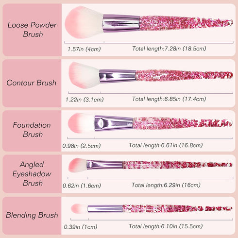 Bling Crystal Makeup Brush Set: 10-Piece Professional Glitter Brushes for Foundation, Concealer, Eye Shadow, Blush, Lip - Transparent Handles...