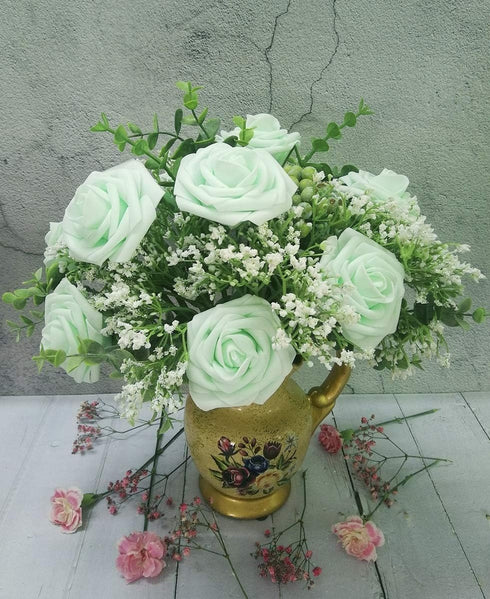 D-Seven Artificial Flowers 30PCS Real Looking Fake Roses with Stem for DIY Wedding Bouquets Centerpieces Party Baby Shower Home Decorations (Mint ...