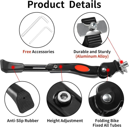 Adjustable Bike Kickstand for 16-20 Inch Bicycles - Easy Installation, Anti-Slip Foot - Durable, Rustproof Aluminum Alloy Bike Support...