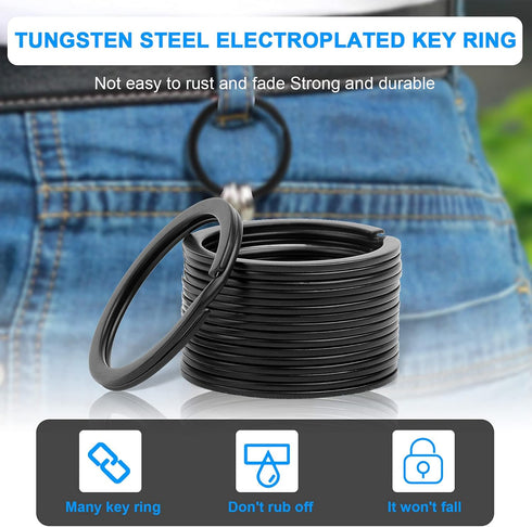 32mm Black Split Key Ring, Flat Key Ring, Split Ring, Black O Ring for Car Keys, for Home Key (12pcs)...