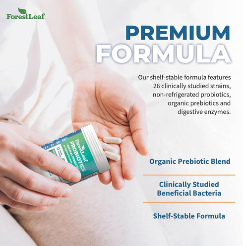 ForestLeaf Clinically Studied Probiotics 100 Billion CFU, 26 Strains with Organic Prebiotic Blend & Digestive Enzymes - Probiotic Prebiotic for Me...