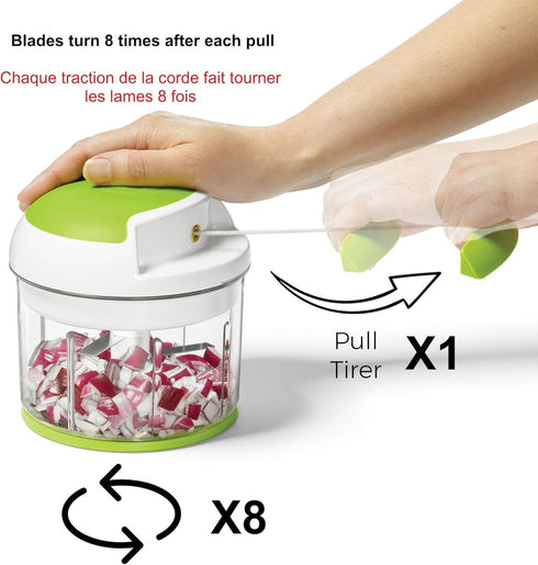 Starfrit Pull Chopper - Multi Purpose Manual Food Processor - Three Blade System for a Faster Cut - From Large Chunks to Purée - Self-Retracting C...