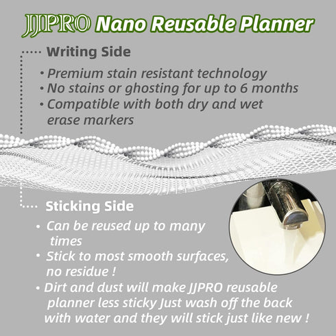JJPRO Non-Magnetic Dry Erase Chore Chart Whiteboard for Fridge-Chore Chart for Multiple Kids- Clings to All Smooth Surfaces(e.g. Stainless Steel F...