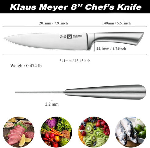 Klaus Meyer Hasta Premium High Carbon Steel 8 inch Chef's Kitchen Knife...
