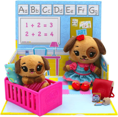 Doggy Family Stuffed Animal Preschool Playset- Play Preschool Set for Girls & Toddlers Includes Big Sister and Baby Stuffed Animal Dog- Made from ...