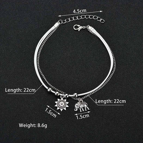 Vintage Layered Ankle Bracelets Sunflower Silver Anklets Chain Elephant Beach Foot Jewelry for Women and Girls...